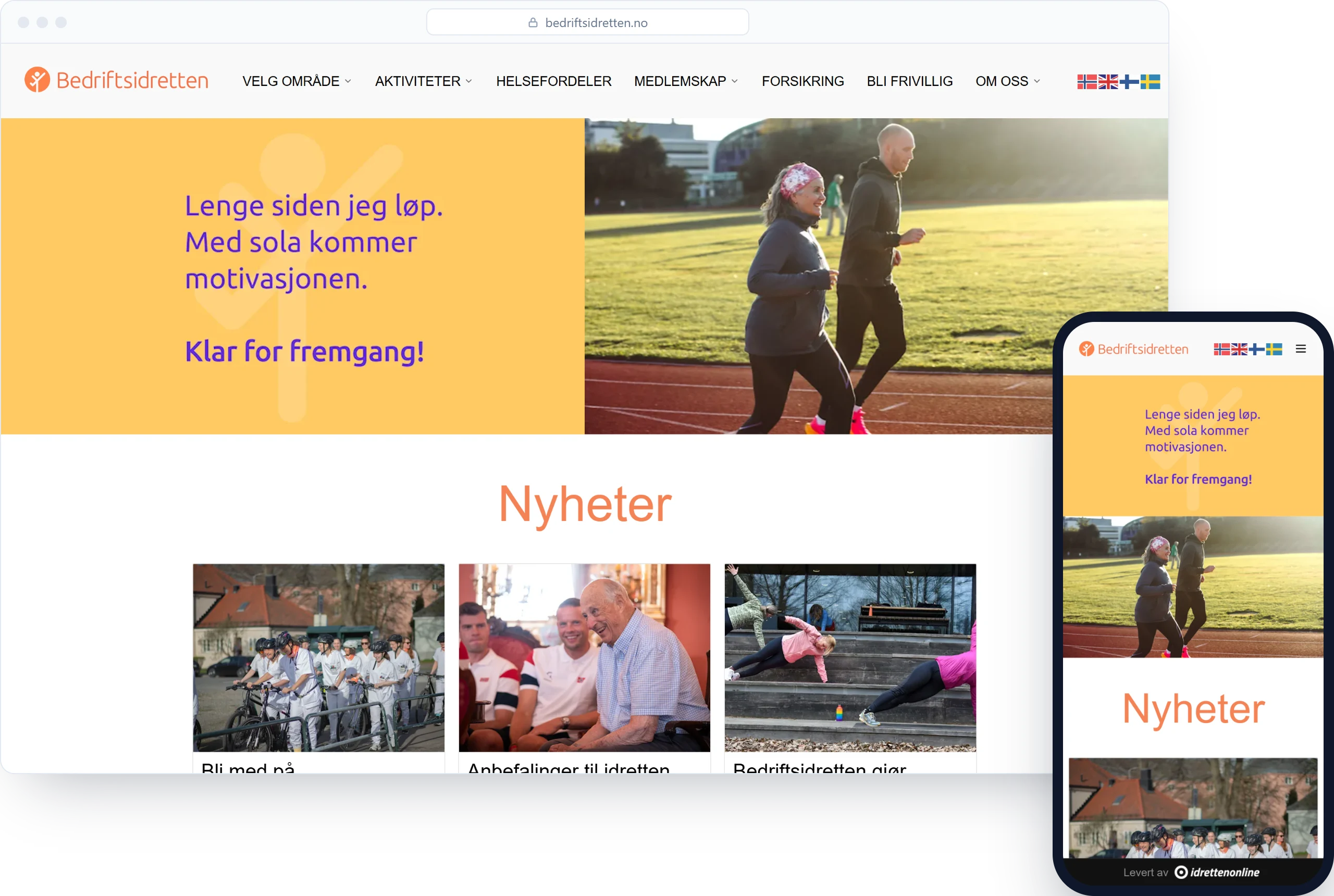 Nettsiden til Bedriftsidretten på PC og mobil