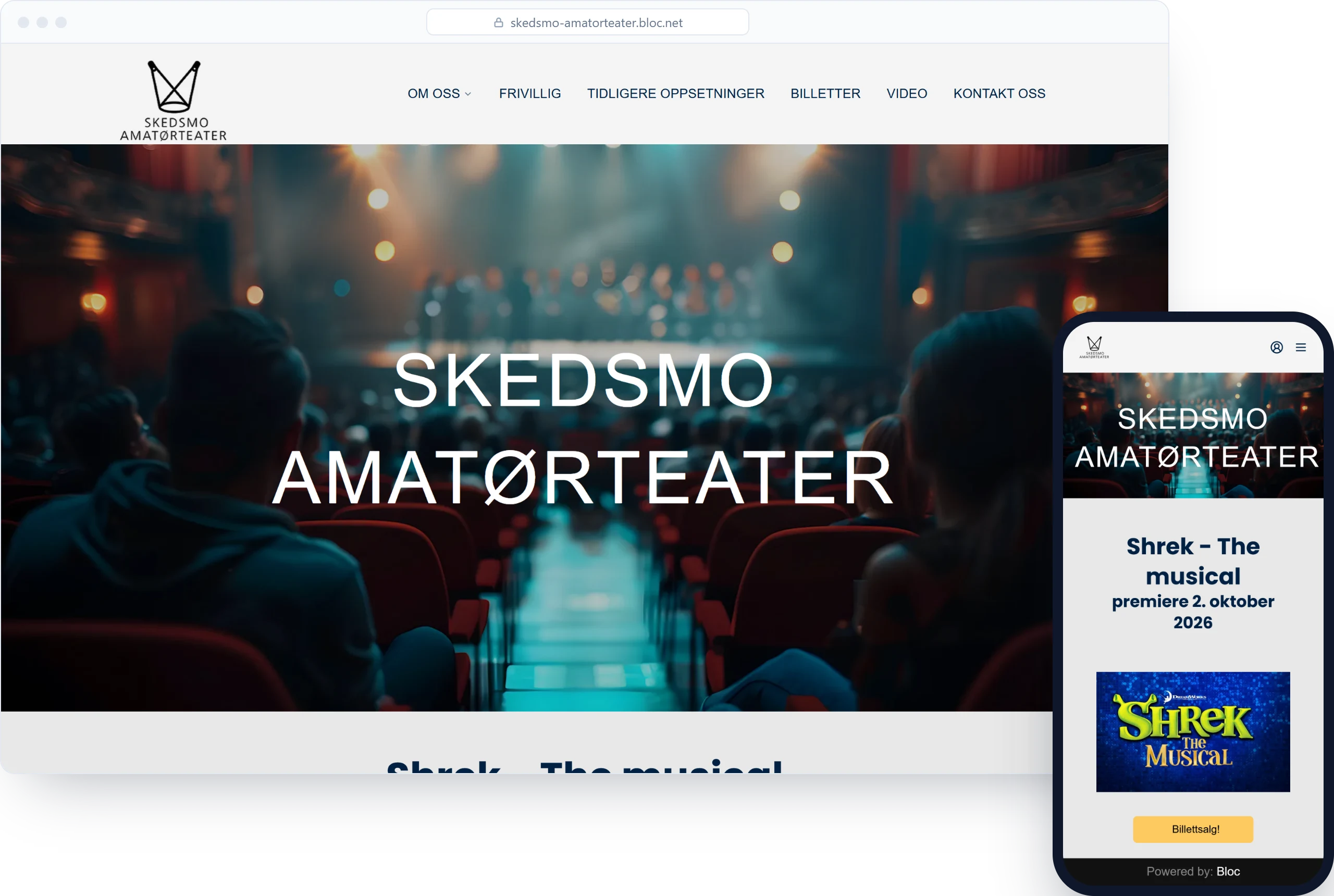 Nettsiden til Skedsmo amatørteater på PC og mobil